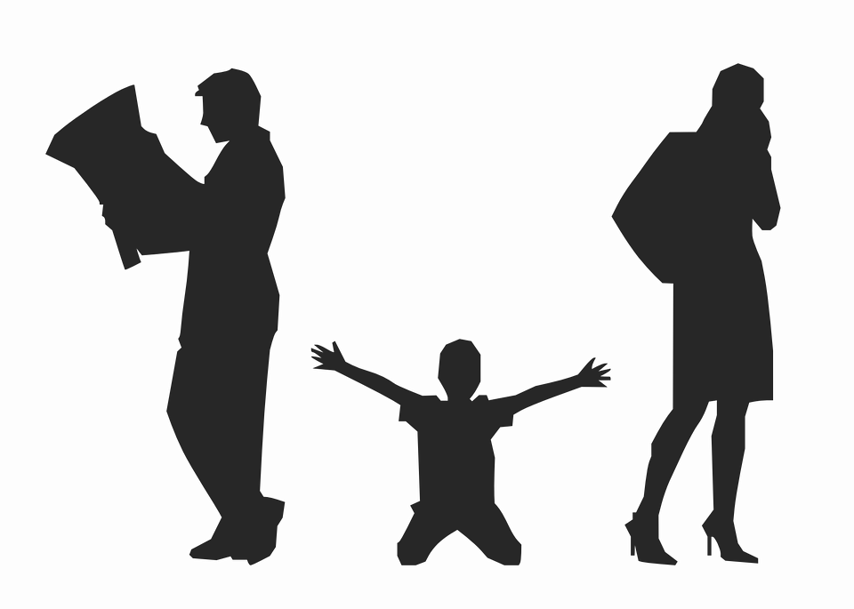 Silhouette of parents ignoring child